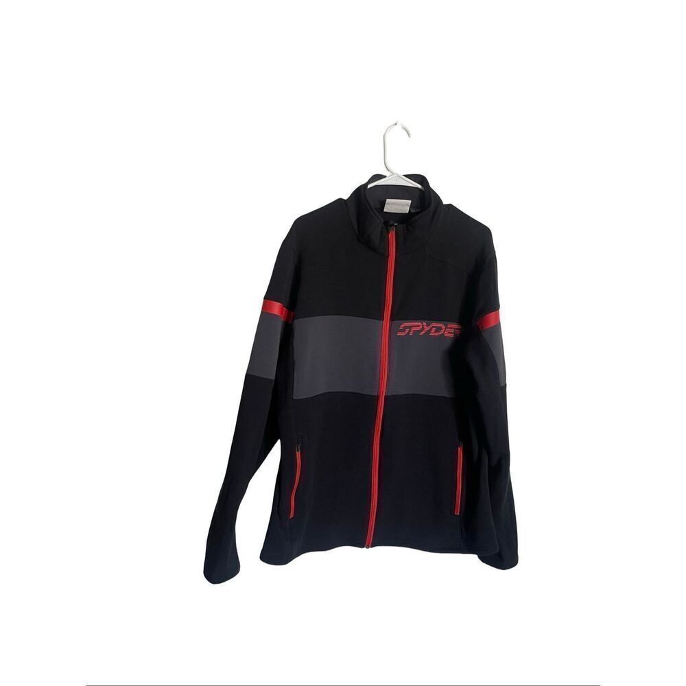 Spyder Mens Black Gray Full Zip Mock Neck Colorblock Speed Fleece Jacket Large